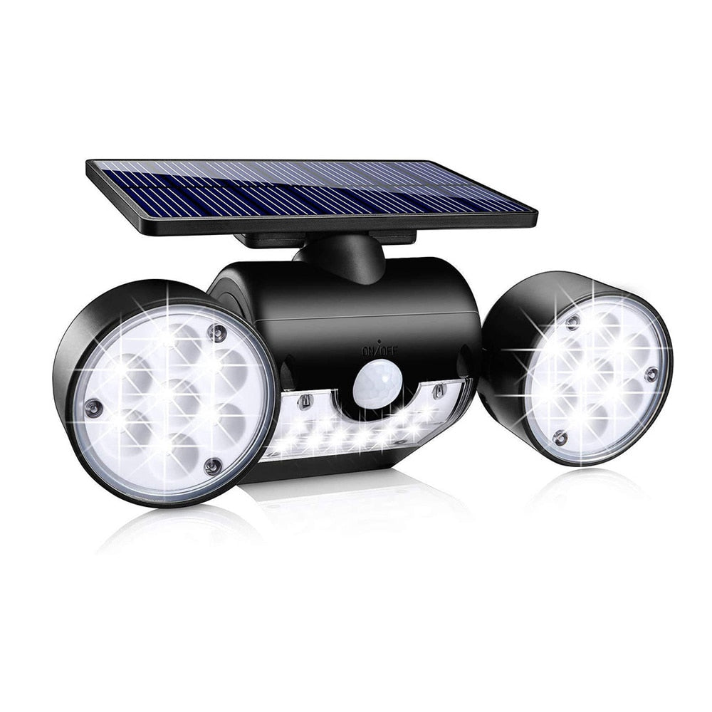WAKYME 30 LED Solar Light Waterproof PIR Motion Sensor Wall Lamp Solar Powered Adjustable Angle Dual Head Garden Spotlight