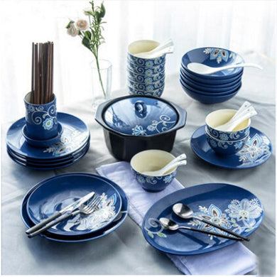 Blue hand made dinnerware set. - Paruse