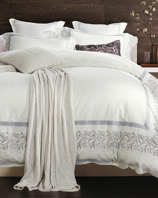 Silver Embroidery Lace White Bedding Set. - Paruse