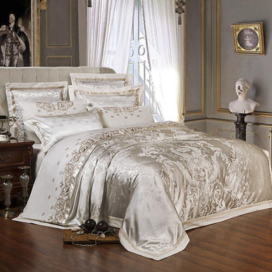 Sliver Golden Luxury Satin Jacquard bedding set. - Paruse