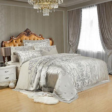 Sliver Golden Luxury Satin Jacquard bedding set. - Paruse