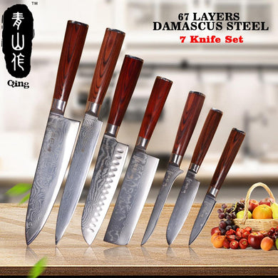 QING 7-Pieces Damascus Knife Set.