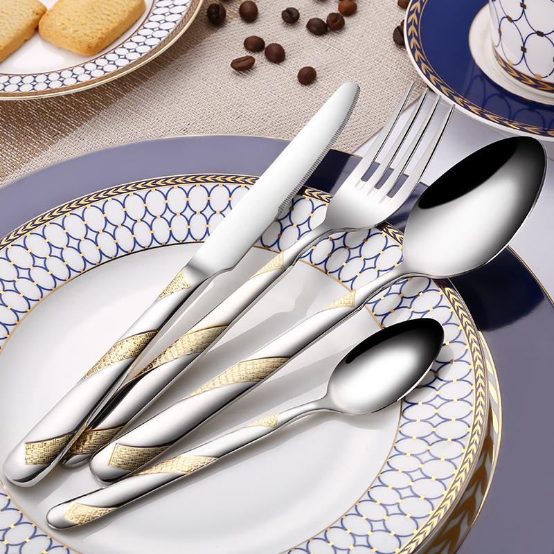 24Pcs Stainless Steel Gold Plated Cutlery Set. - Paruse