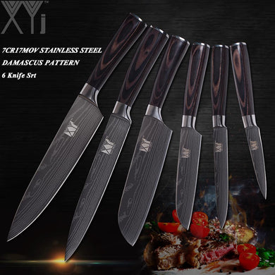 XYj Damascus Veins Stainless Steel Knife Sets