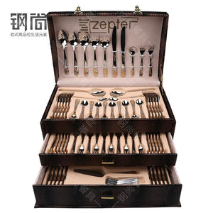 86PCS 18/10 Multifunctional  Luxury Gold Inlay Stainless Steel Cutlery Set. - Paruse