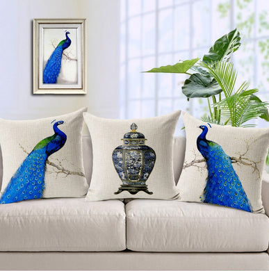 The Elegant Blue Peacock Blue And White Porcelain  Pillow - Paruse