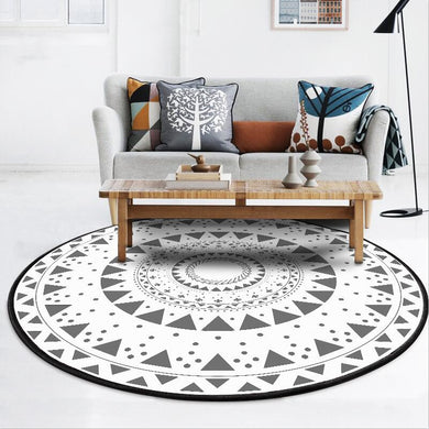 Ethnic Grey Triangles Circles Area Rug - Paruse