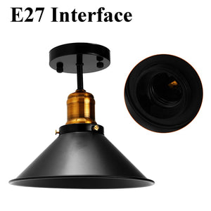 Black E27 Vintage Round Retro Ceiling Light.